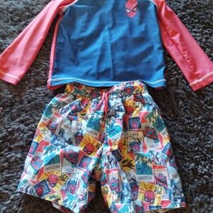 Marvel Kids Swim Trunks and Rash Guard Set - Blue and Red